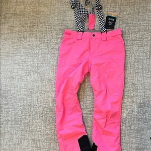 Woman Pink Snow Pants with Suspenders